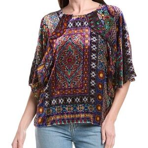 Johnny Was Dechen Silk-Blend Blouse Size Small (oversized)